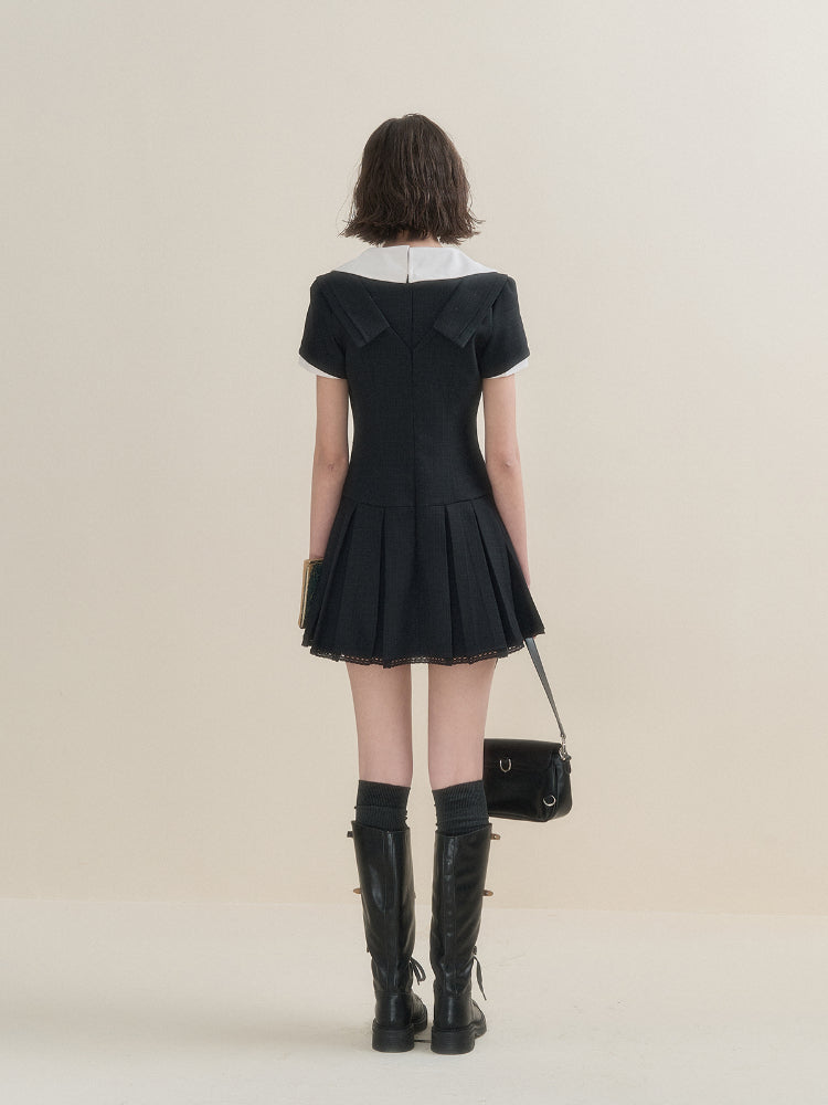 Dark Grey Striped Miu Style Dress - CHINASQUAD