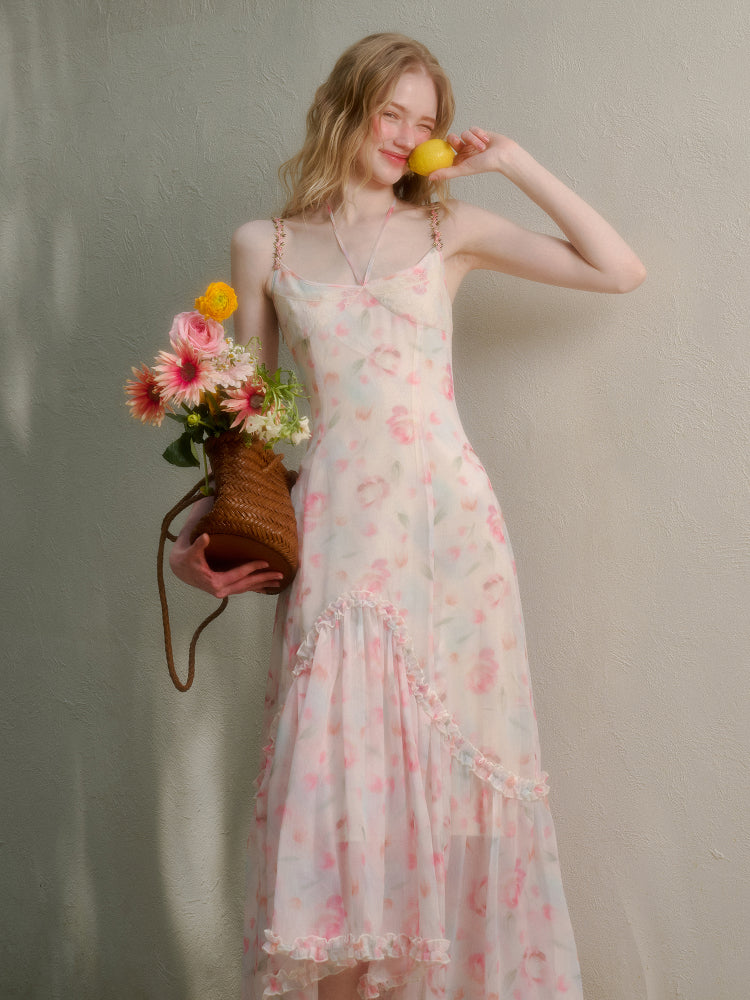 Flower-pattern Flowing Dress - CHINASQUAD