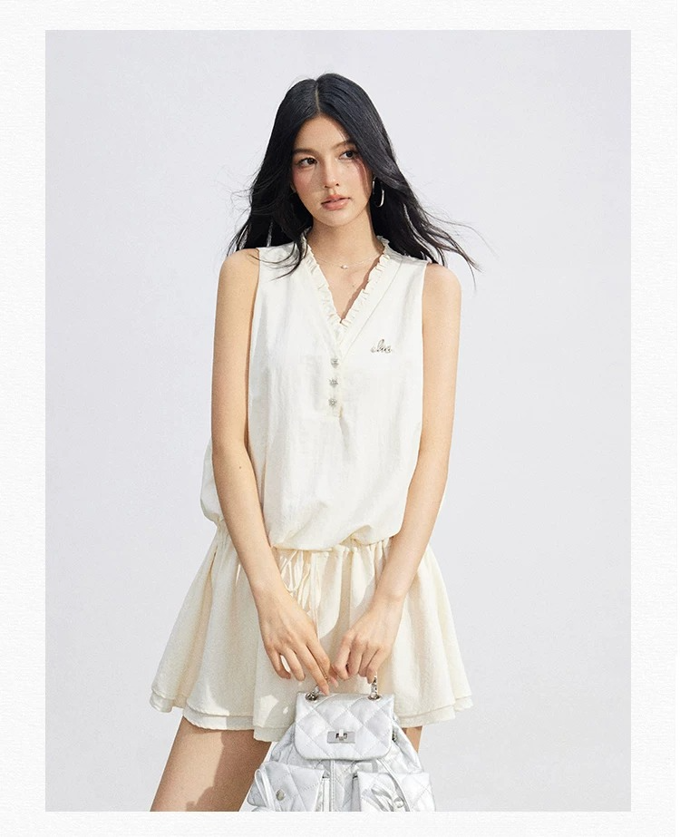 Ruffle Tie Waist Sleeveless Mini Dress