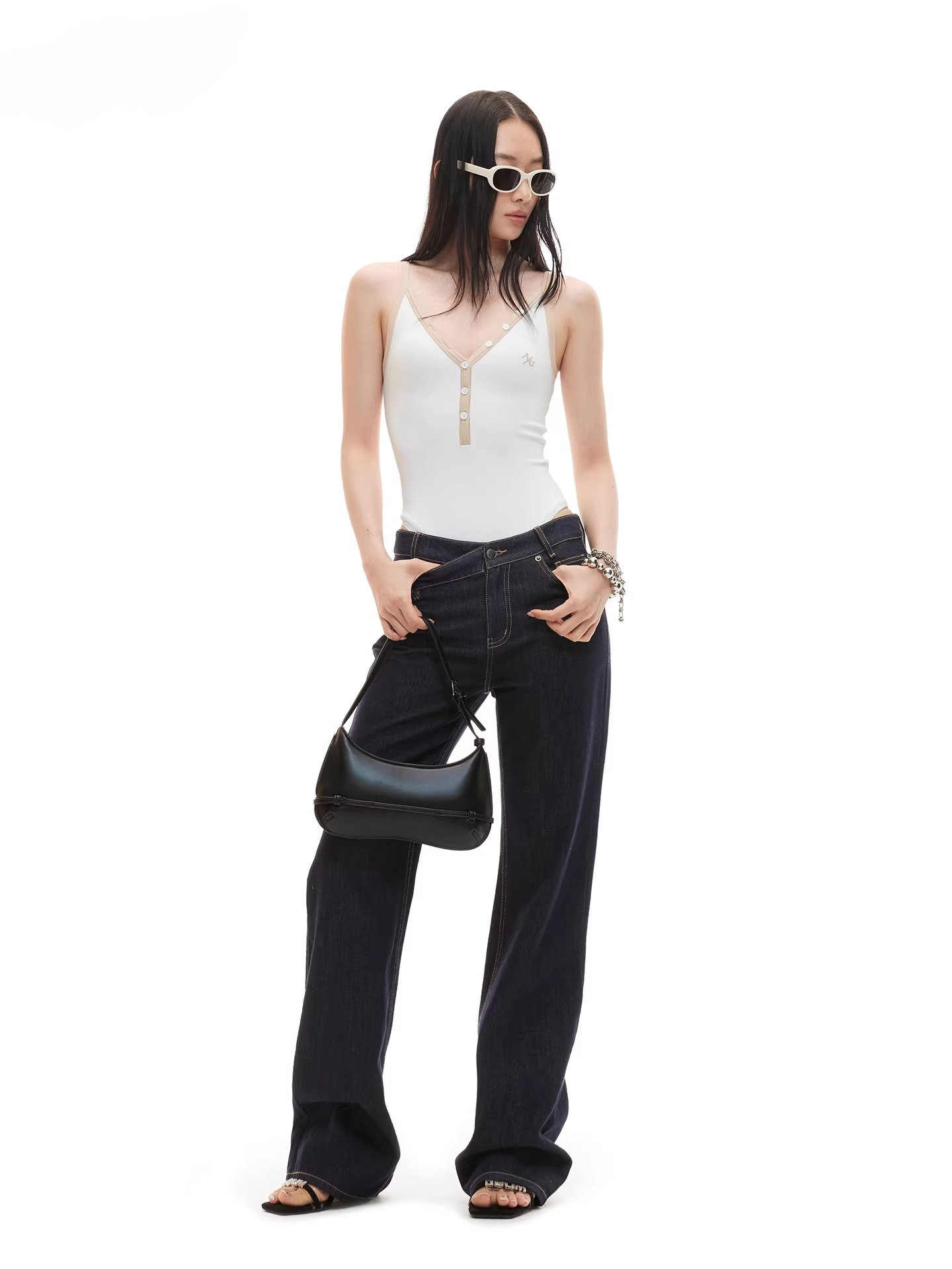 V-Neck Contrast Trim Fitted Bodysuit Tank
