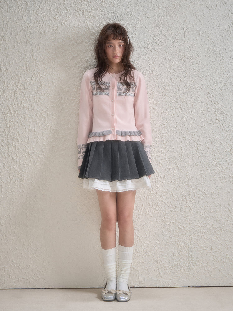 Kitten Knitted Lace Hem Cardigan - CHINASQUAD