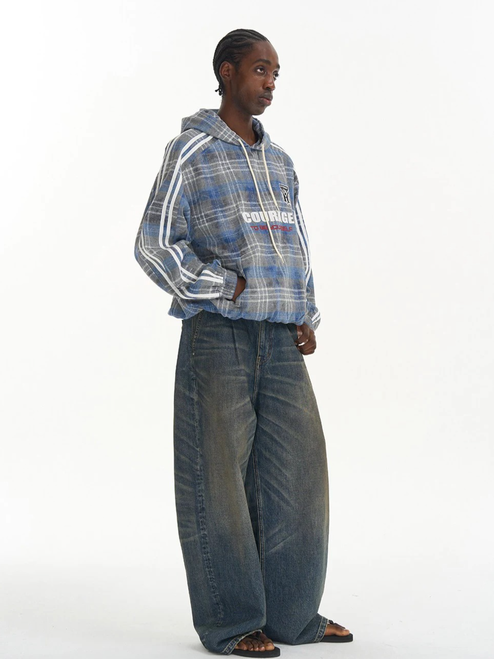 Plaid Color-Block Sport Hoodie