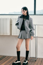 Silhouette Flight Jacket with Plaid Skirt Set - CHINASQUAD