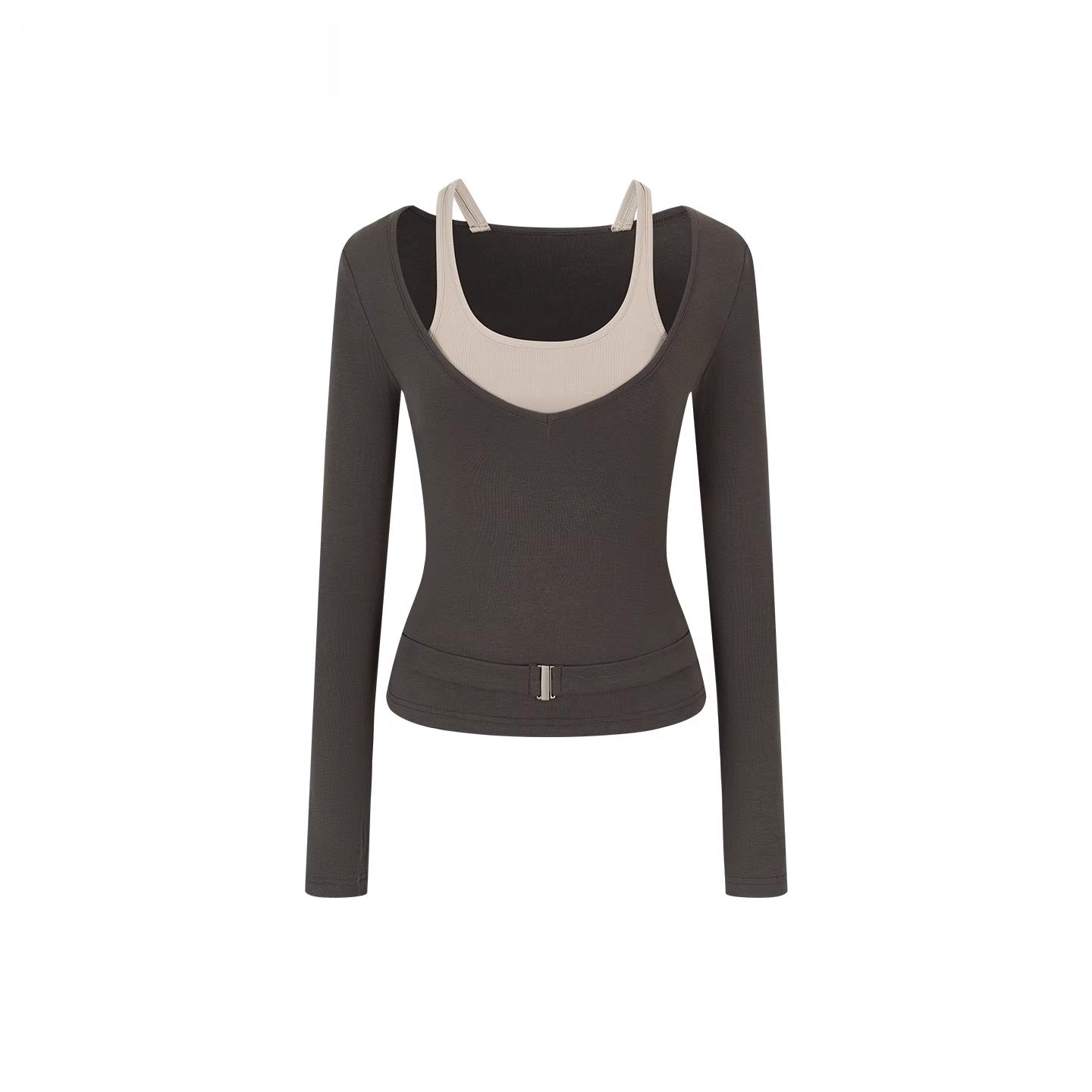 Belted Contrast Panel Knit Layered T-Shirt