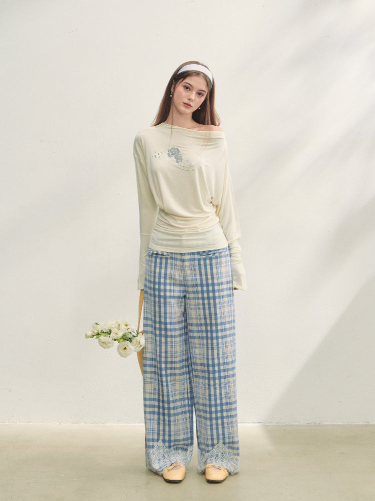 Floral Print Pleated Long-Sleeve T-shirt - CHINASQUAD