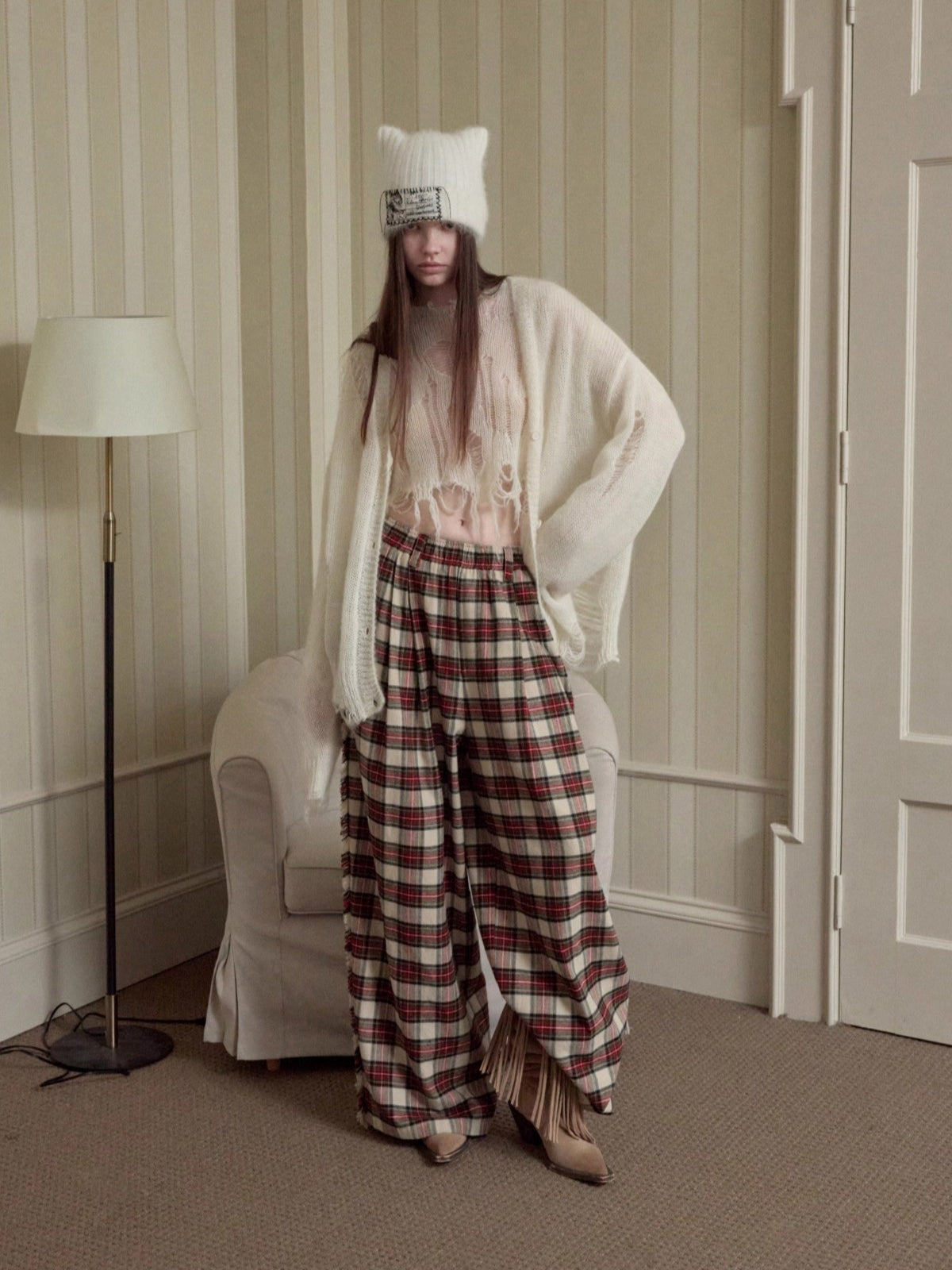 Mohair Star Cutout Slouchy Knit Cardigan