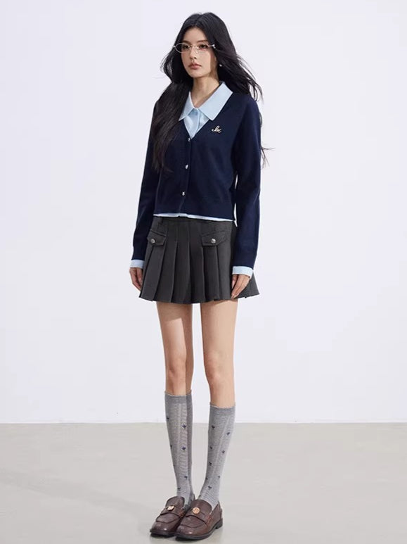 Layered-Effect Knit Polo Top