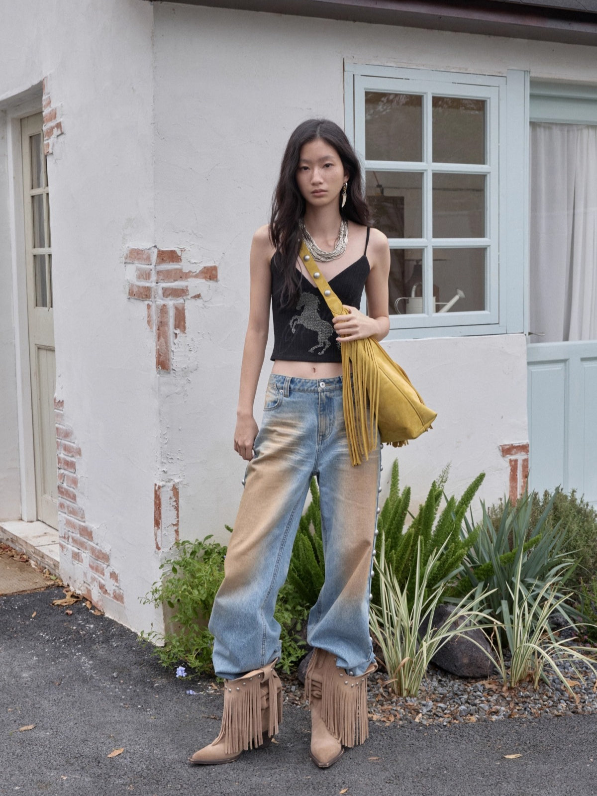 Knight Horse Rhinestone Cable-Knit Camisole - CHINASQUAD