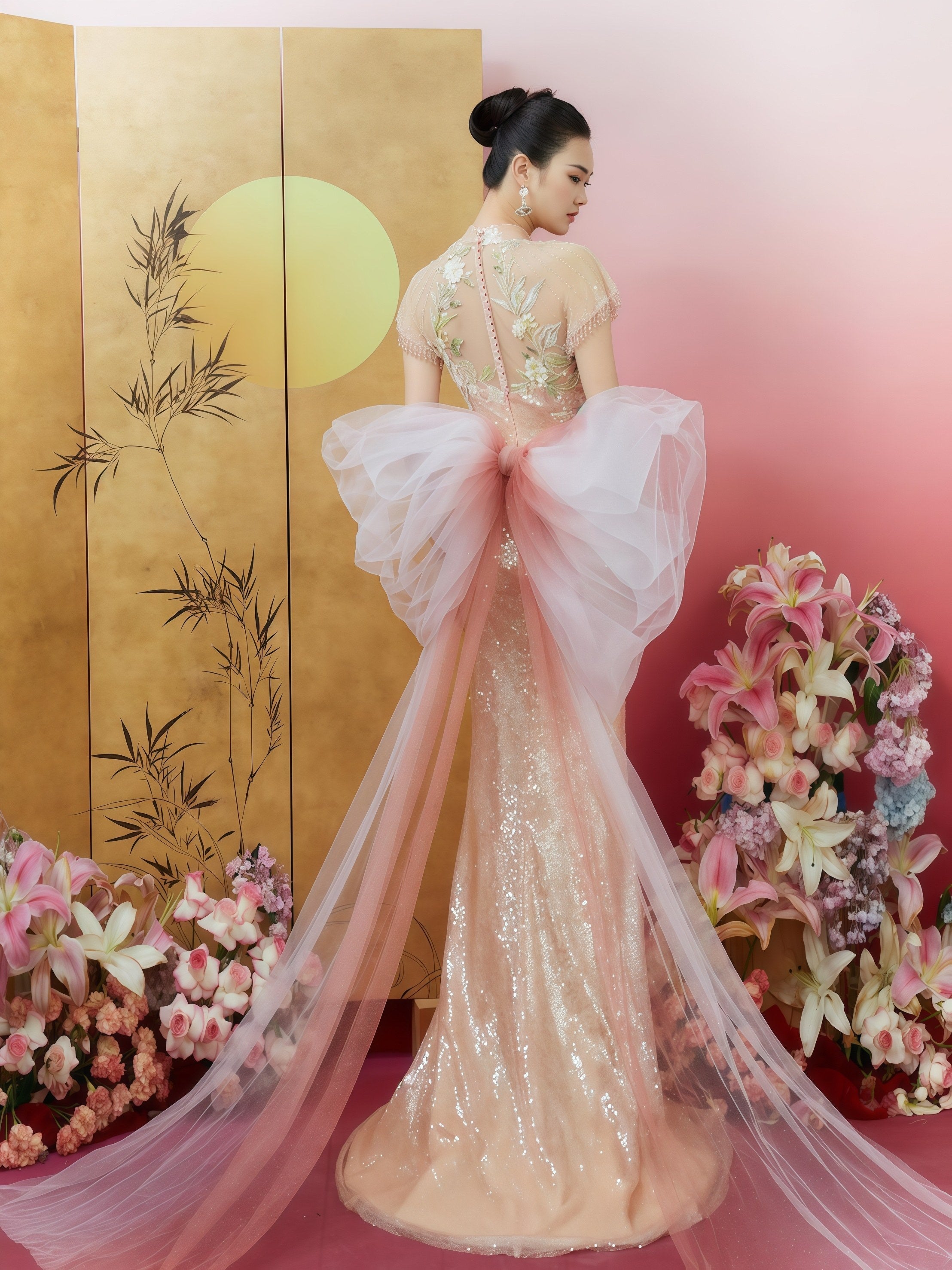 Blossom Whisper Sequin Embroidered Mermaid Evening Gown