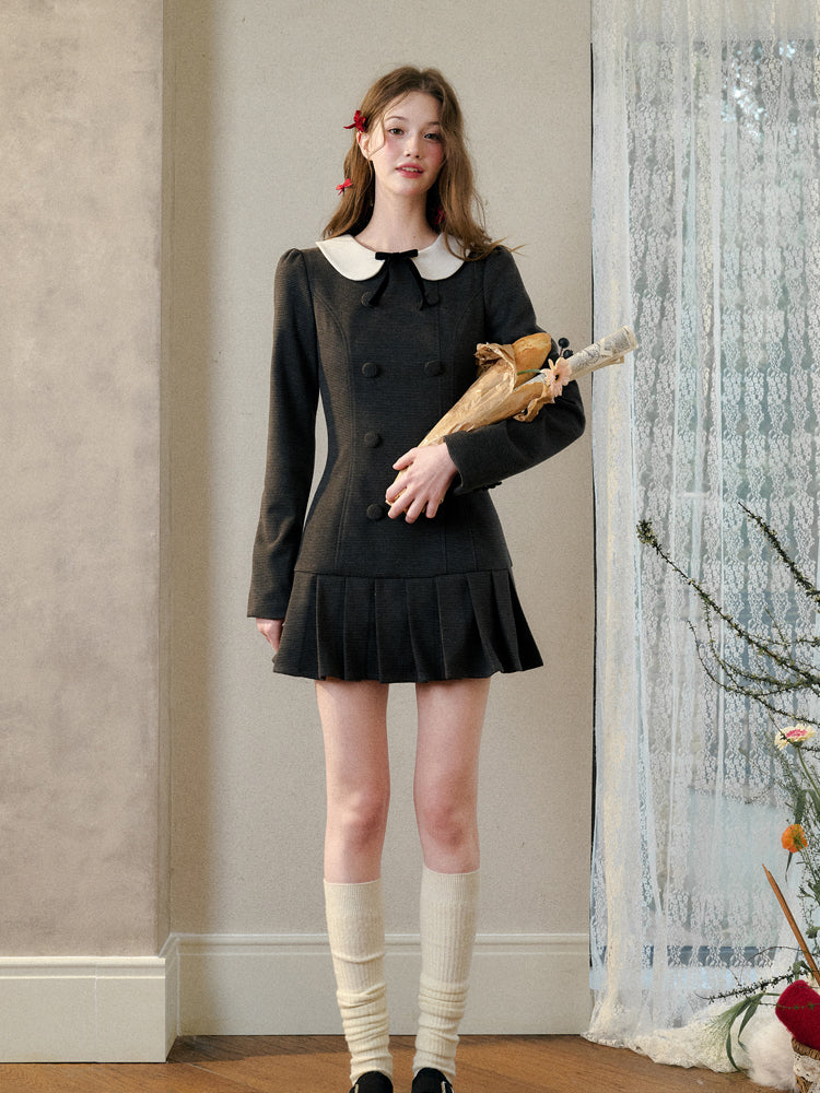 Houndstooth Academy Babydoll Pleated Dress - CHINASQUAD