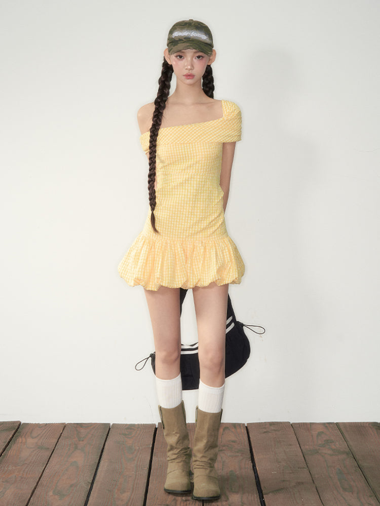 Yellow Plaid Smocked Dress - CHINASQUAD