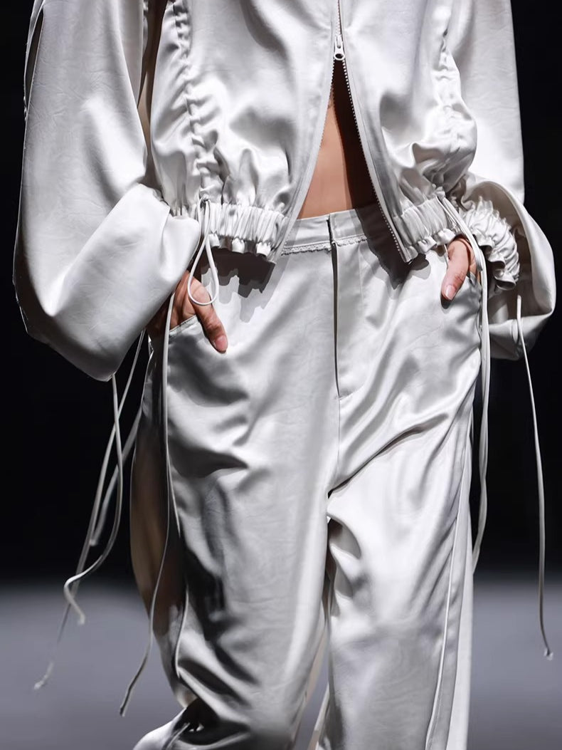 Leather-Texture Athletic Zip Jacket