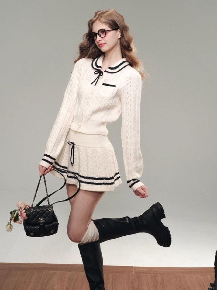 (Final Sale) Sailor Doll Collar Knit Cardigan & Skirt Set - CHINASQUAD