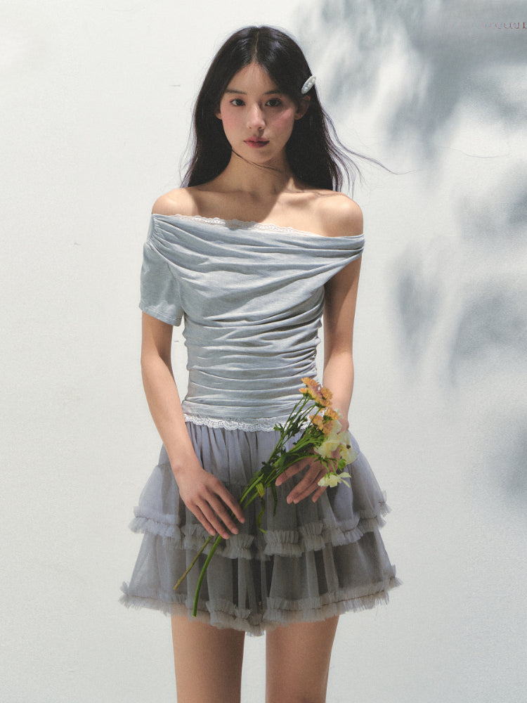 Fake Two-piece Off-the-Shoulder Short-sleeve T-shirt - CHINASQUAD