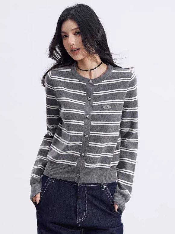 Striped Knit Cardigan & Shawl Two-Piece Set
