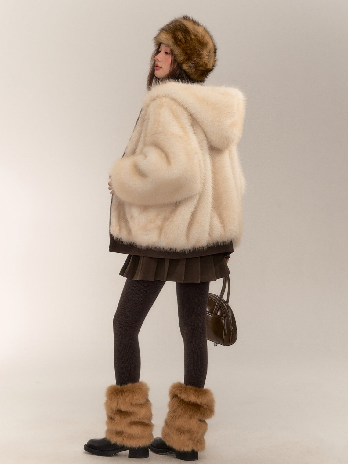 Reversible Plaid Faux Fur Coat - CHINASQUAD
