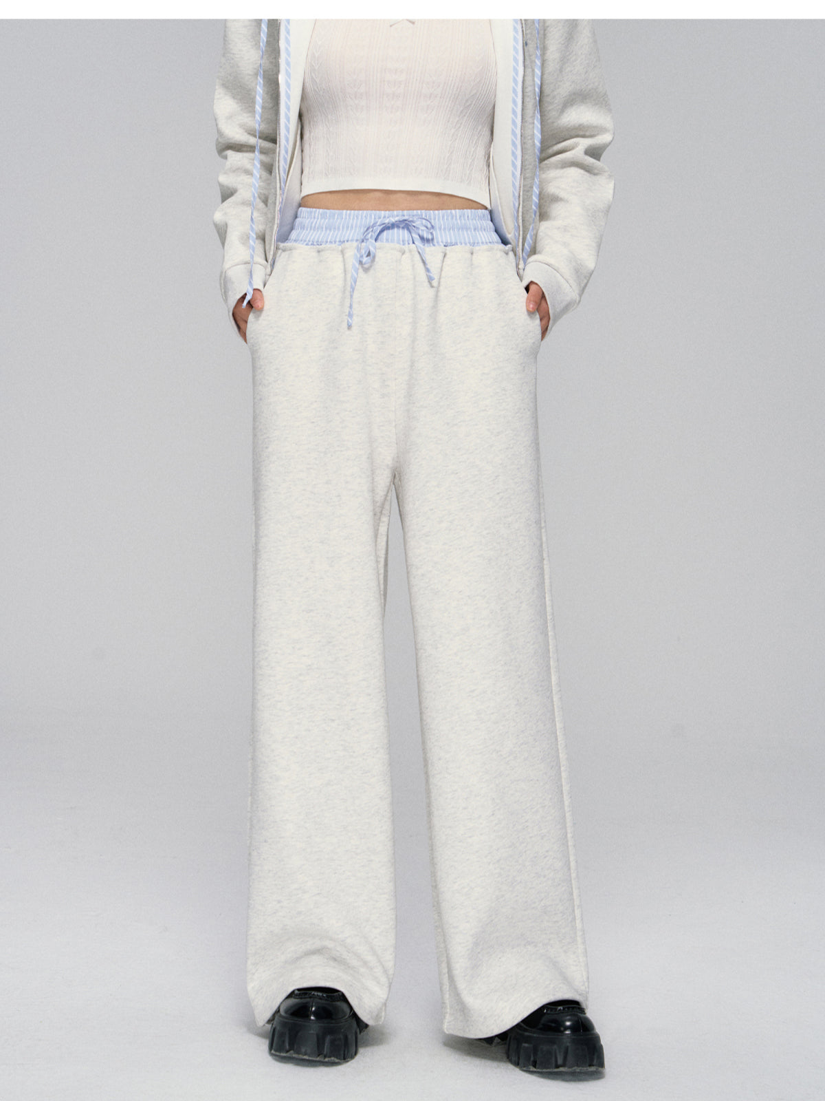 Striped Contrast Waist Wide-Leg Pants - CHINASQUAD