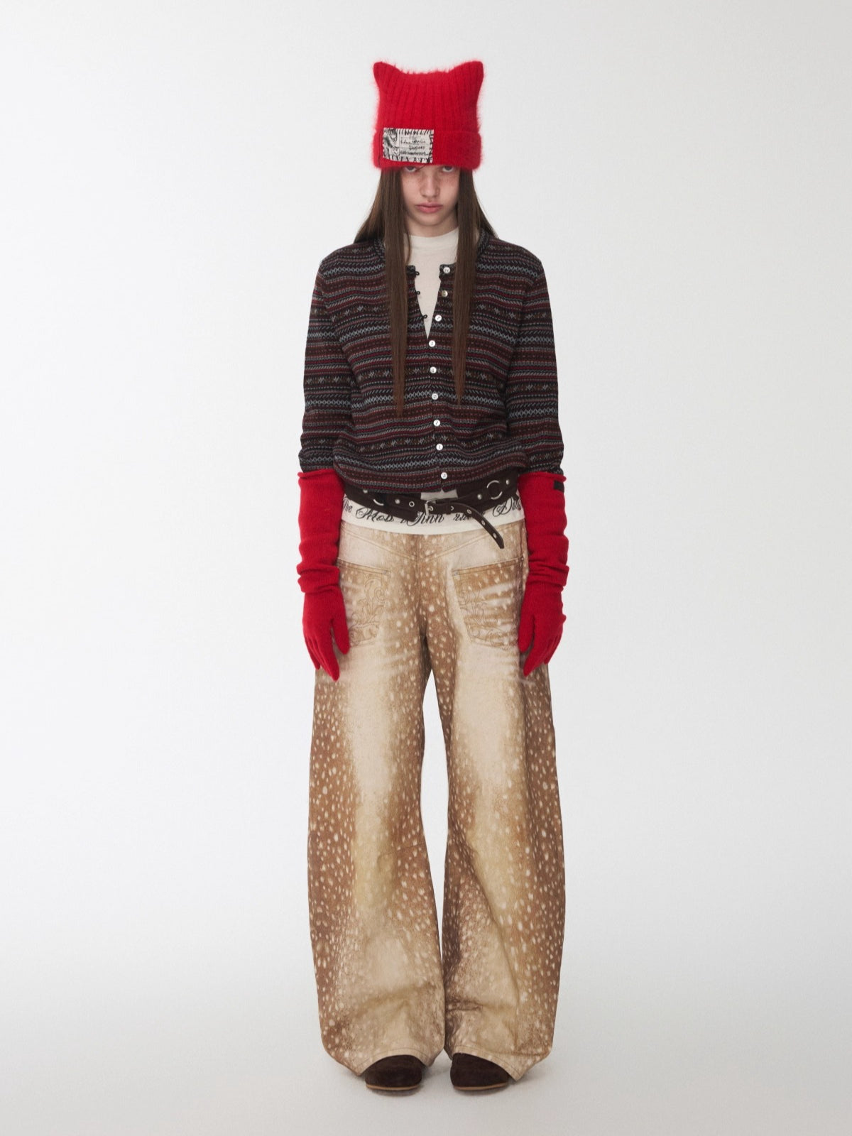 Fair Isle Pony Jacquard Drawstring Knit Cardigan