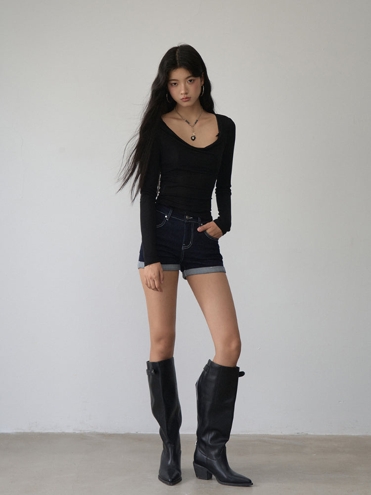 Reversible Off-shoulder Slim Long-sleeve T-shirt - CHINASQUAD