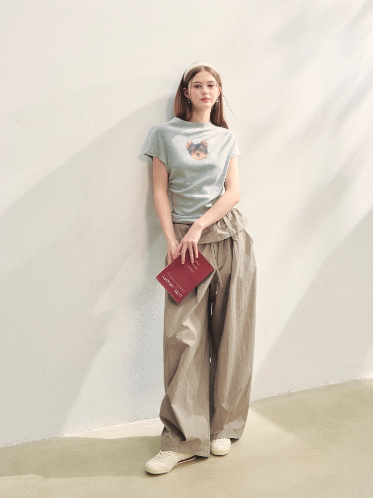 Elastic Pleated Crew Neck T-shirt - CHINASQUAD