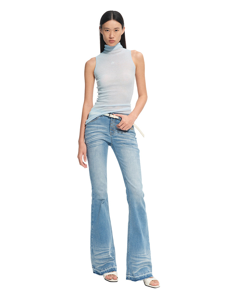 Washed Stretch Skinny Micro-flare Jeans - CHINASQUAD