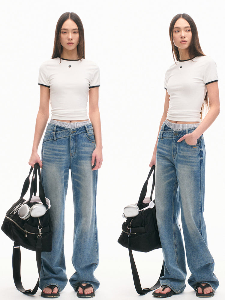 Relaxed-Fit High-Waisted V-Jeans - CHINASQUAD