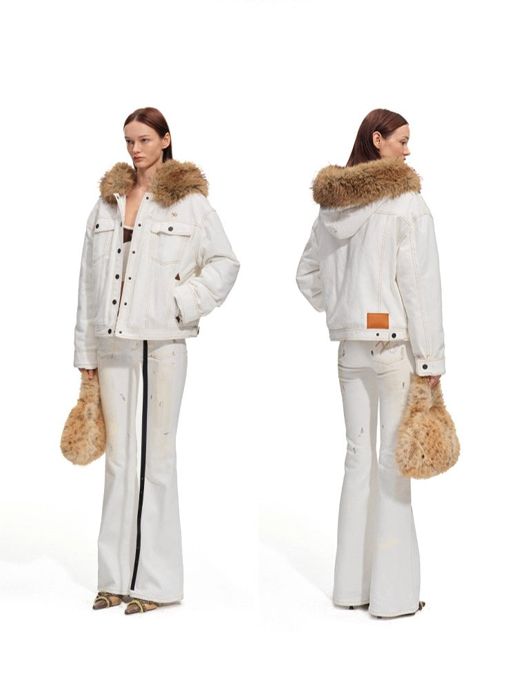 Polar Cotton Eco Fox Fur Collar Denim Jacket