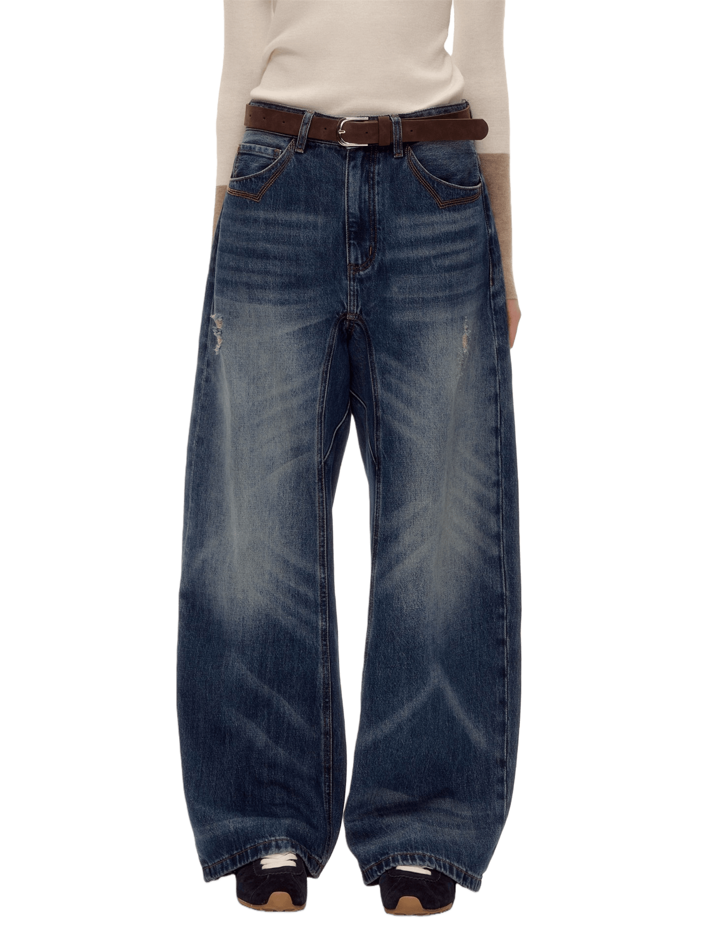 Vintage Washed Distressed Wide-Leg Jeans