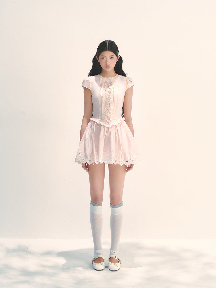 Pink Embroidered Waist - cinched Dress - CHINASQUAD