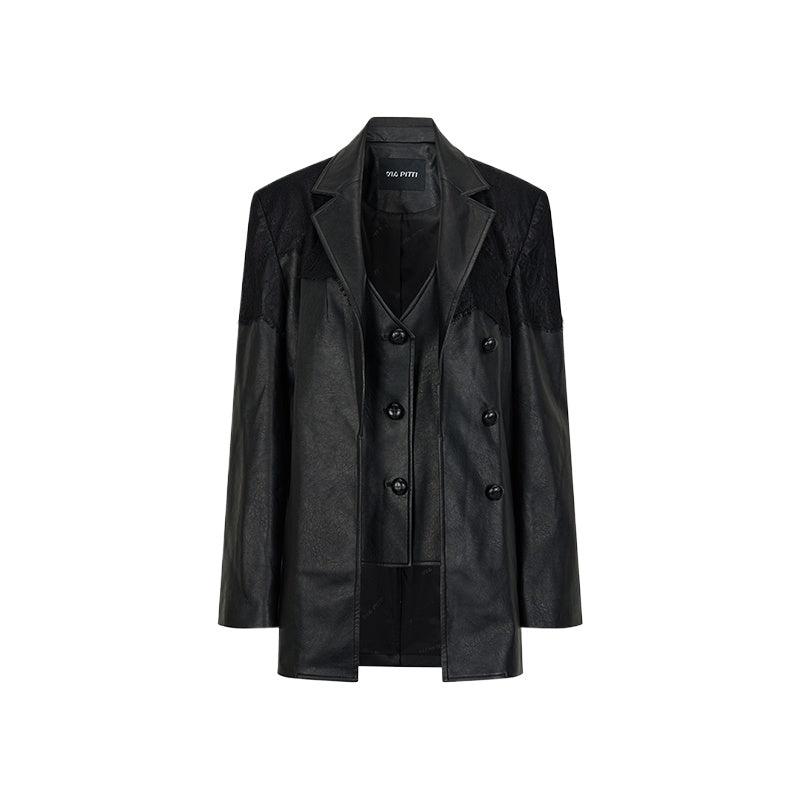 Structured Laced Leather Blazer - CHINASQUAD