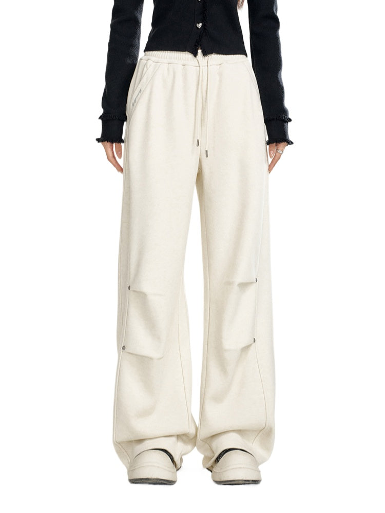 (Final Sale) Pleated Fleece-Lined Wide-Leg Pants - CHINASQUAD