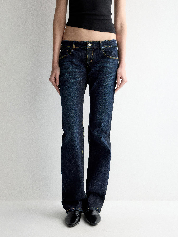 Washed Ultra Low Waist Straight Leg Jeans - CHINASQUAD