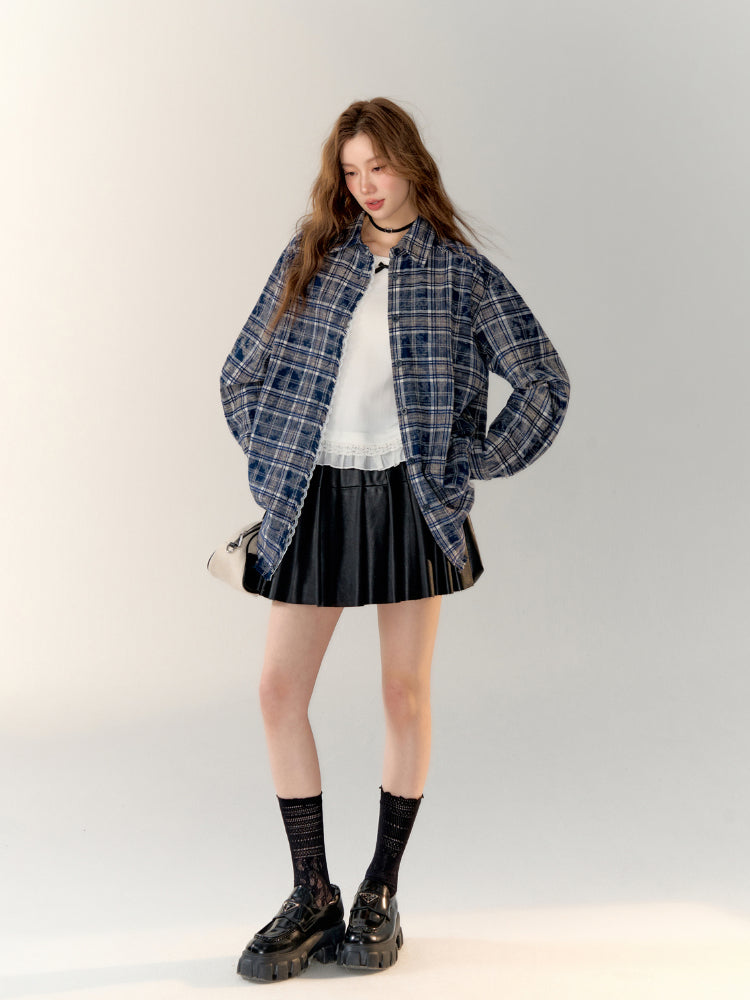 Lace-Trimmed Brushed Plaid Shirt - CHINASQUAD