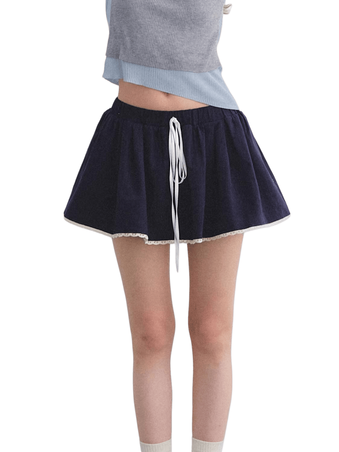 Preppy Ruffle Trim Jacquard Mini Skirt