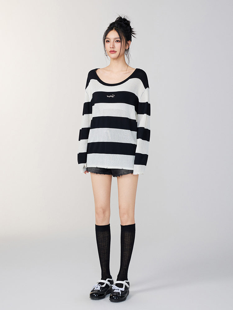 Hollow Stripe Oversized Sun Protection Shirt - CHINASQUAD