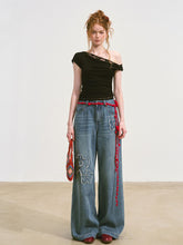 Raw-edge Flower-Patch Straight-leg Jeans - CHINASQUAD