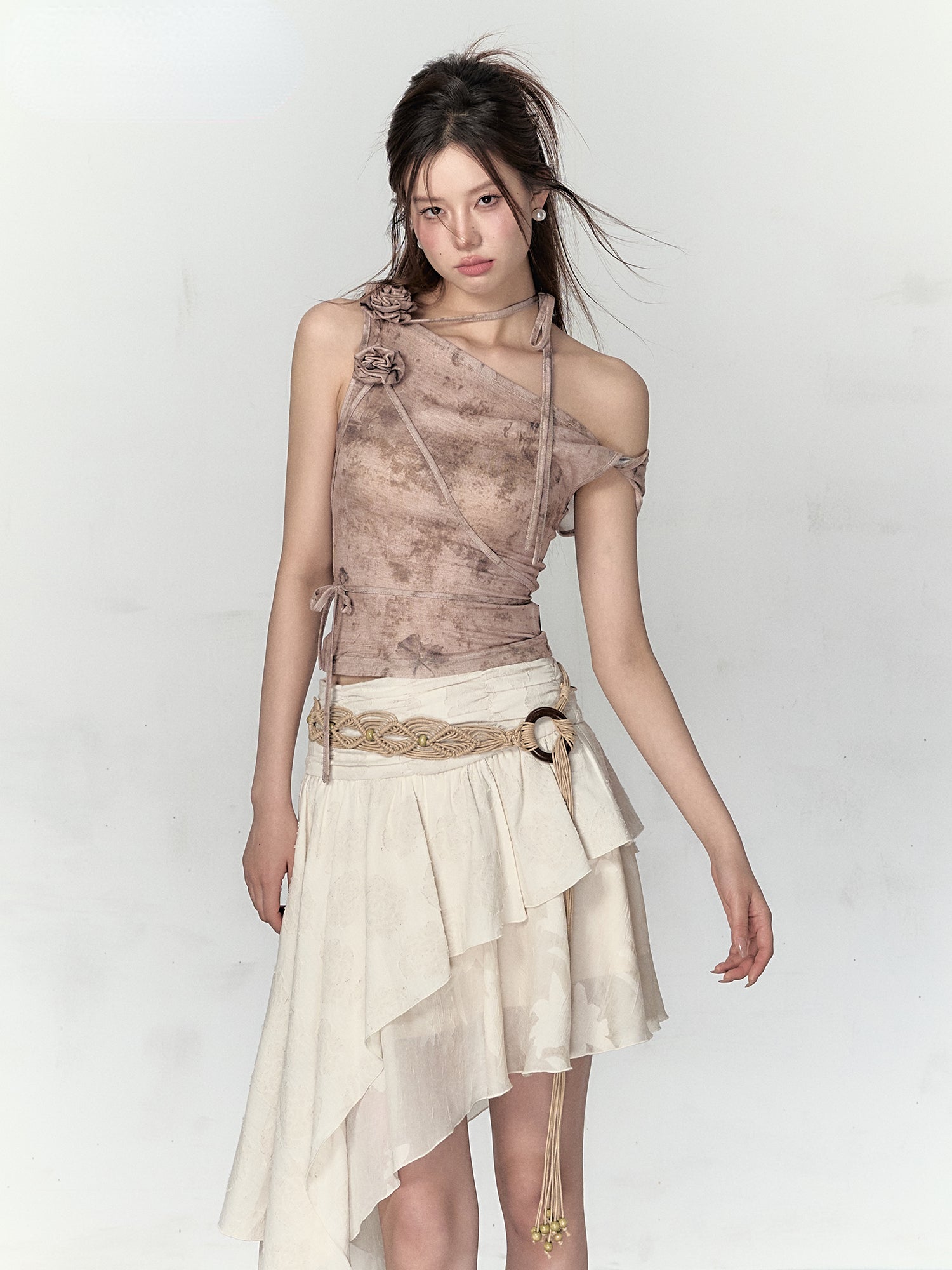 Apricot & Ombre Khaki Rose Camisole Top - CHINASQUAD