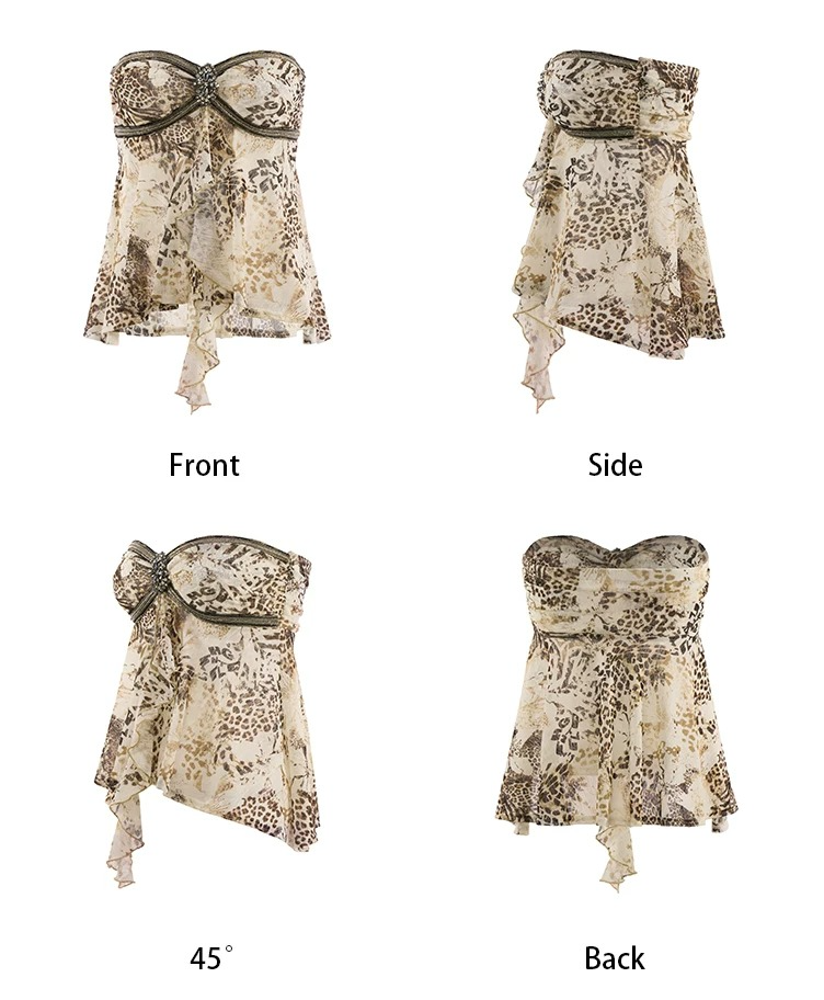 Asymmetric Leopard Print Ruffle Trim Bandeau