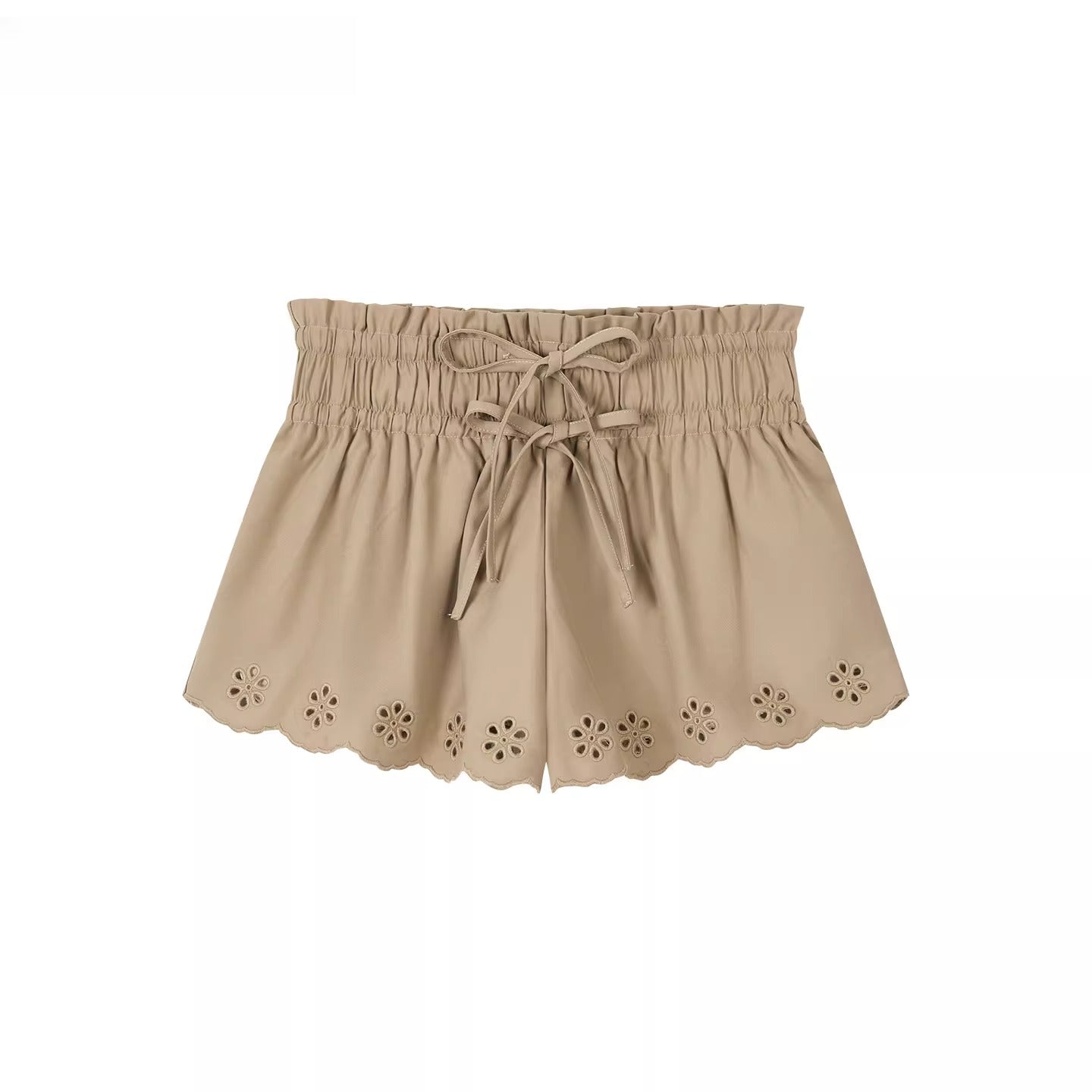 Double-Waistband Embroidered Straight Shorts