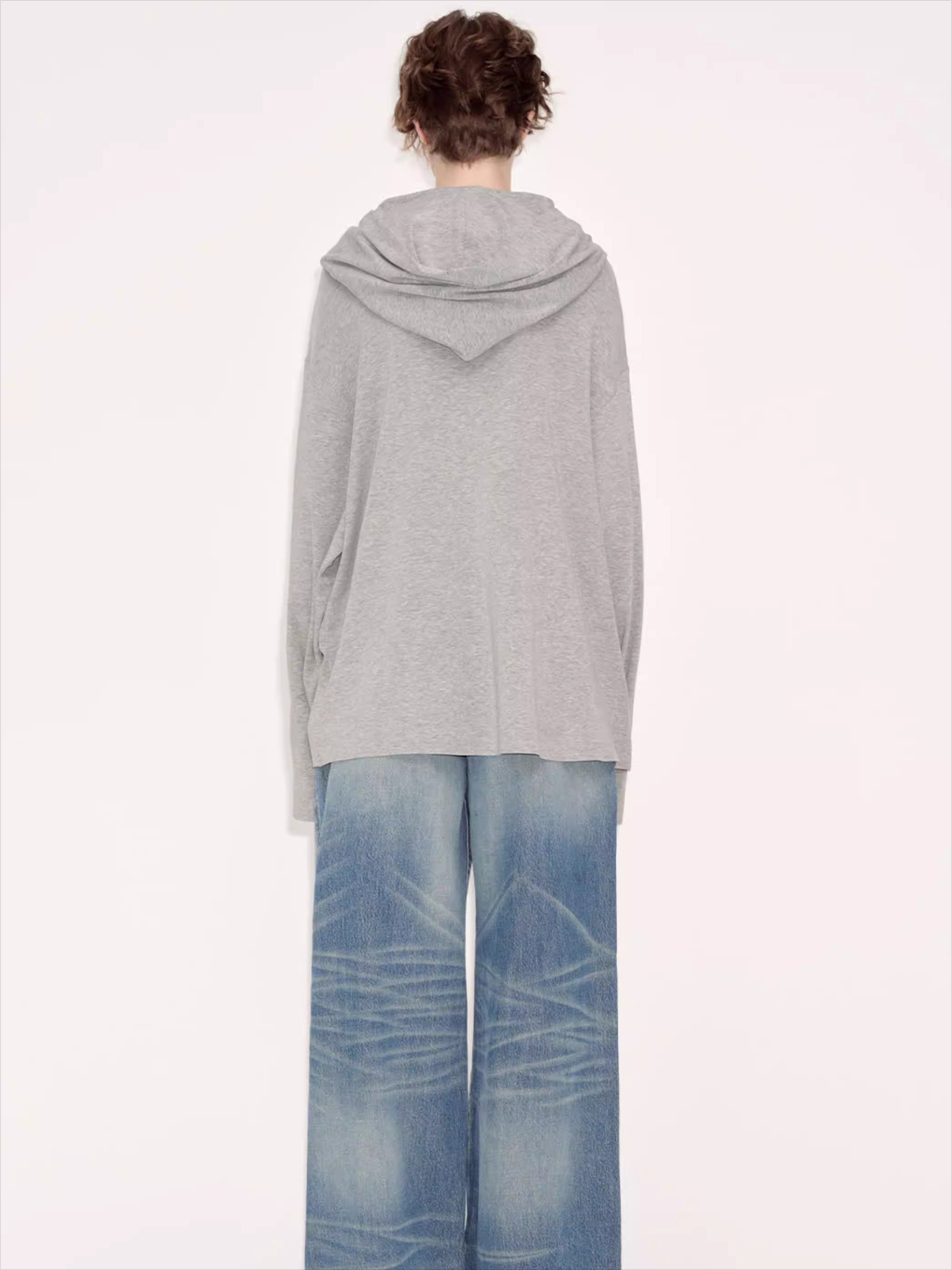 Relaxed Grey Hooded Long Sleeve Sweatshirt