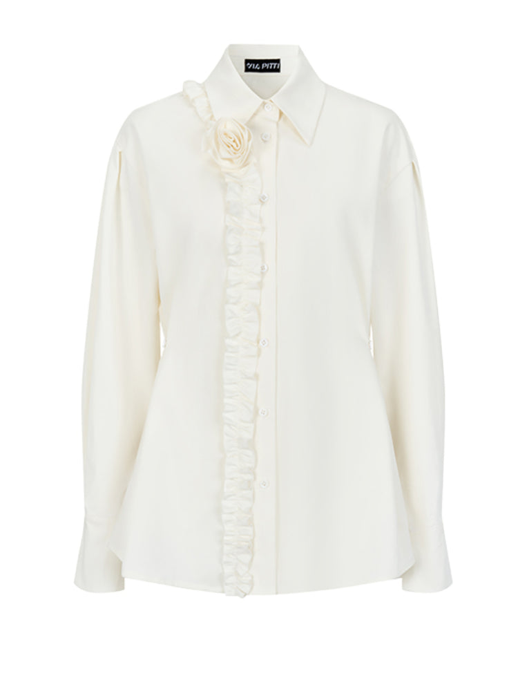 3D Rose Ruffle Long Sleeve Blouse - CHINASQUAD