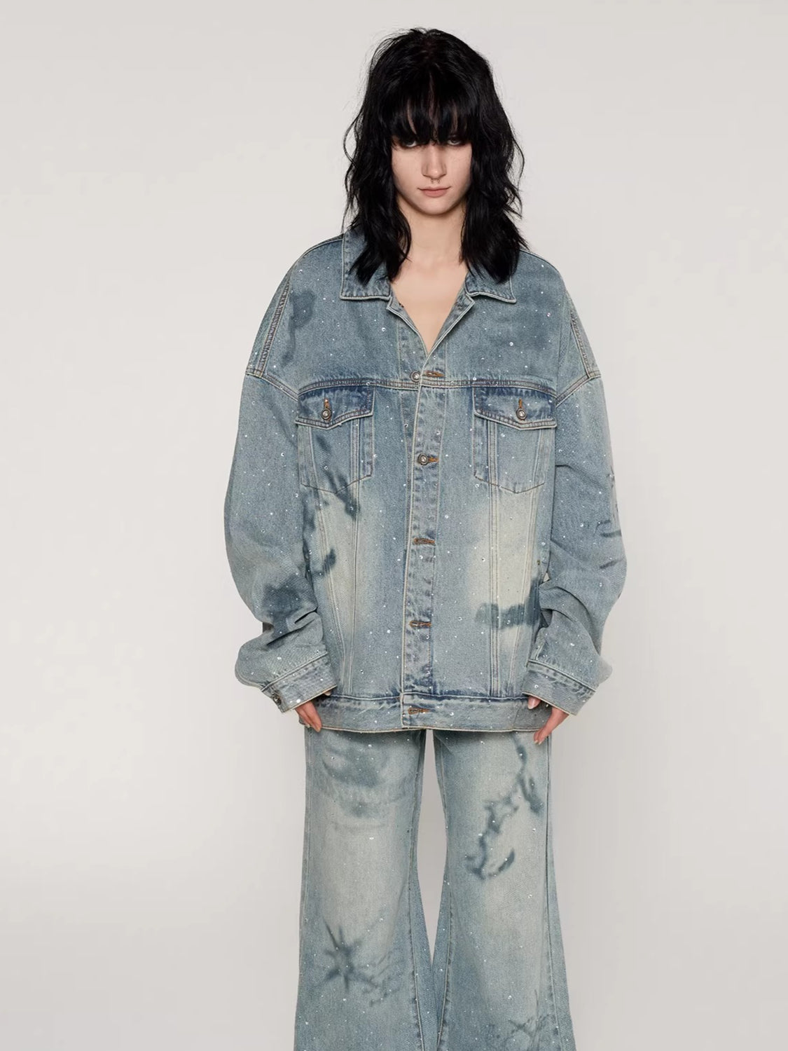 Rhinestone Nautical Map Denim Jacket