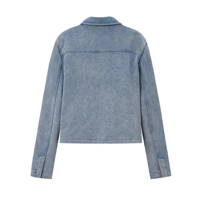 Classic Moto Collar Washed Cotton Knit Jacket