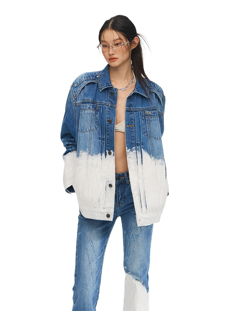 Vintage Loose-Fit Color-Block Denim Jacket - CHINASQUAD