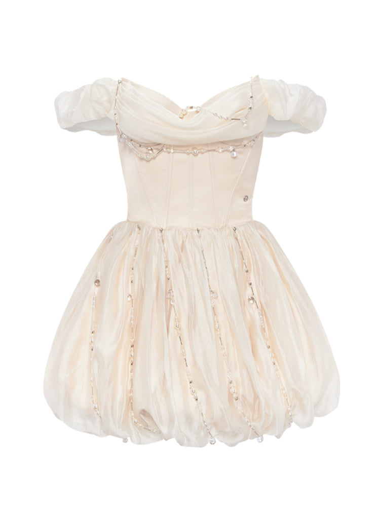 Strapless Waist Cinched Puff Dress - CHINASQUAD