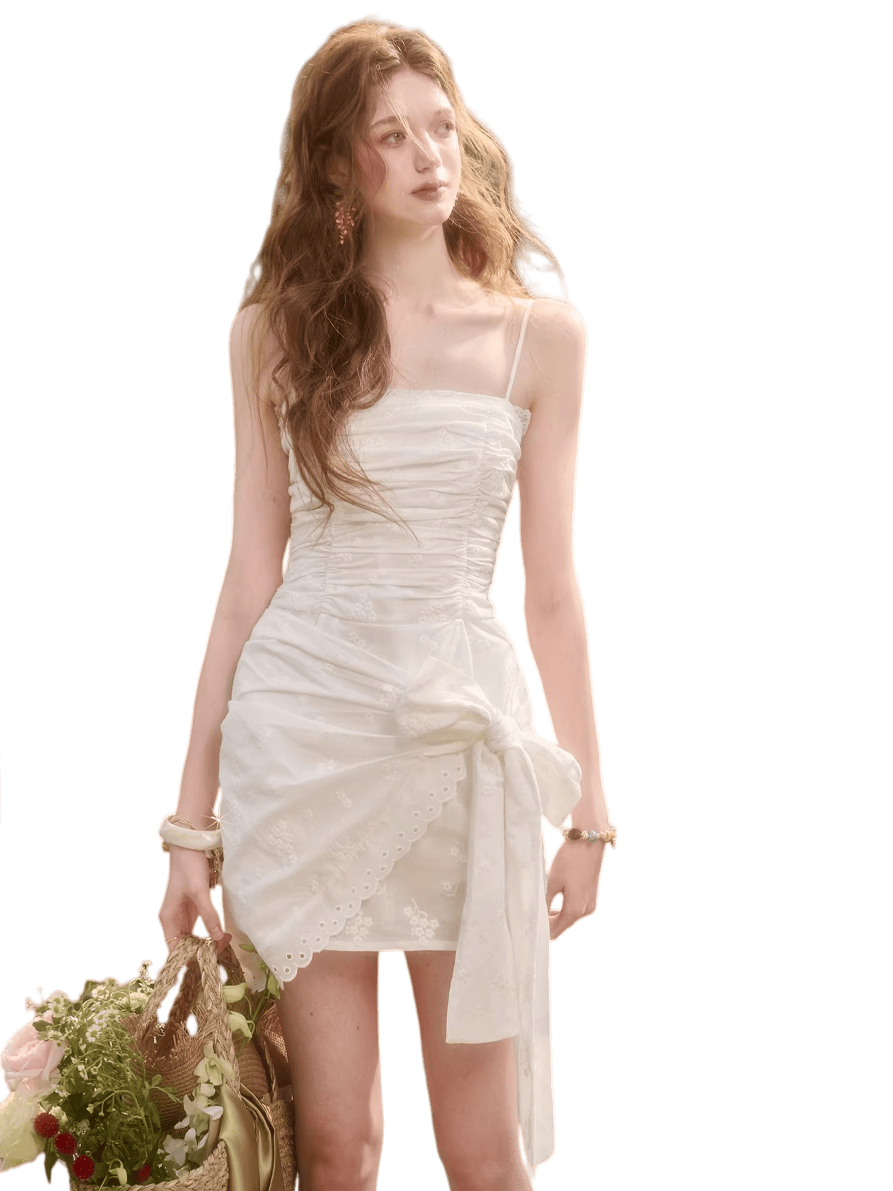 Cotton Embroidered Waist-Tie Dress