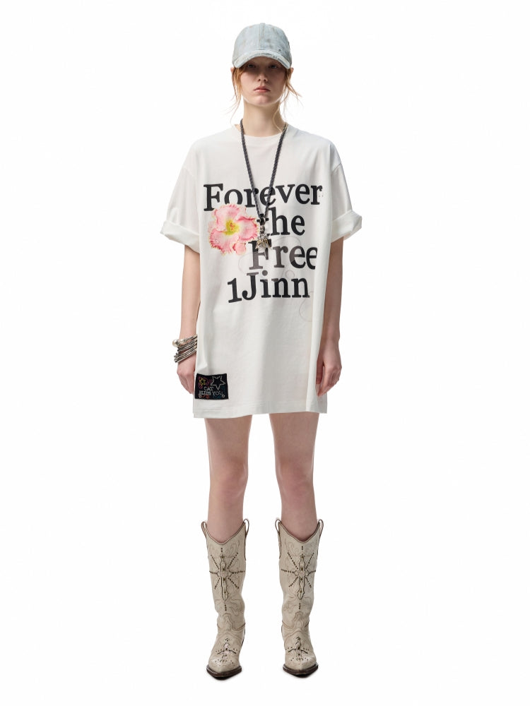 Oversize Floral Alphabet Printed T-shirt - CHINASQUAD