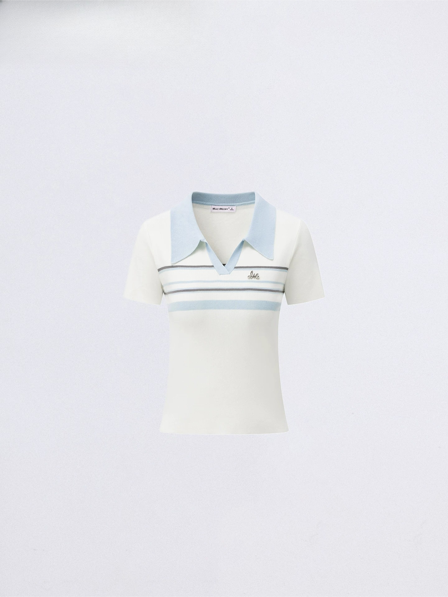 Striped Contrast Collar Ice Silk Polo Top