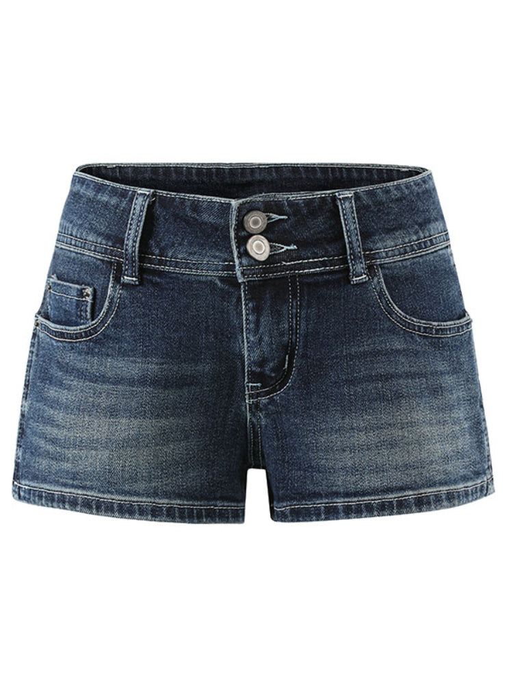 Washed Low-Waist Denim Shorts - CHINASQUAD