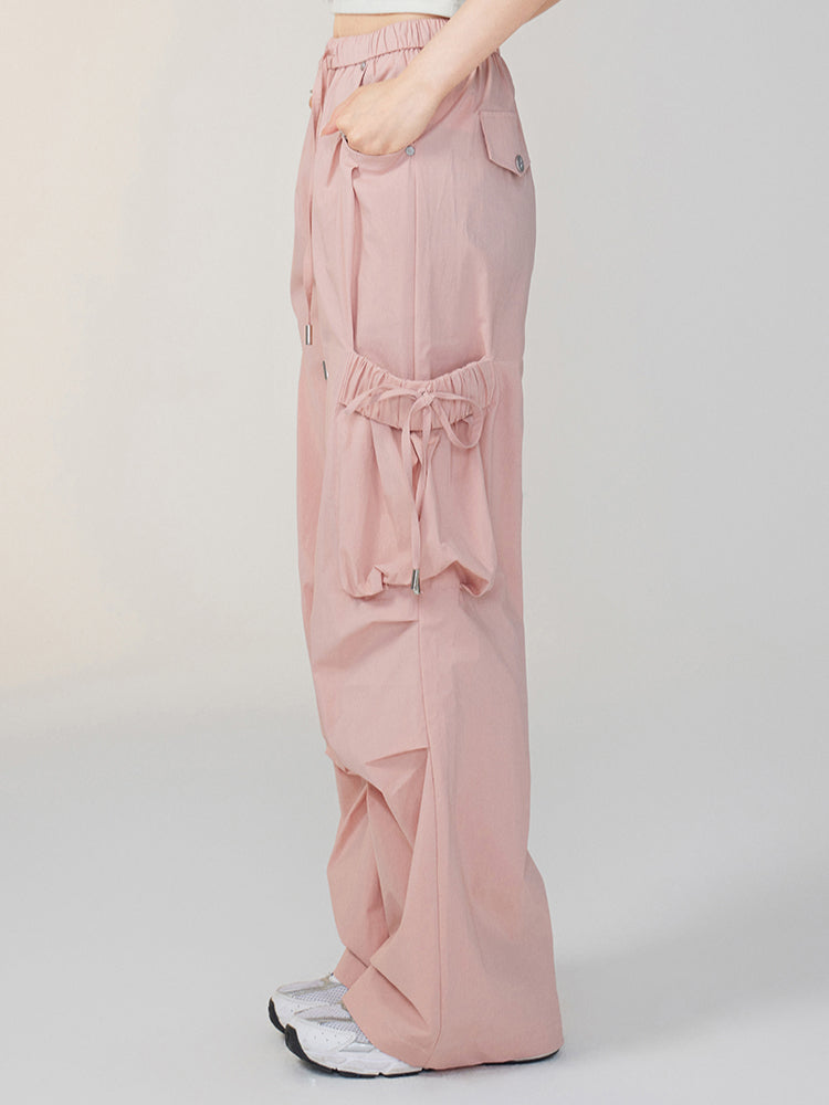 Bowknot Tie Waist Cargo Wide-Leg Pants - CHINASQUAD